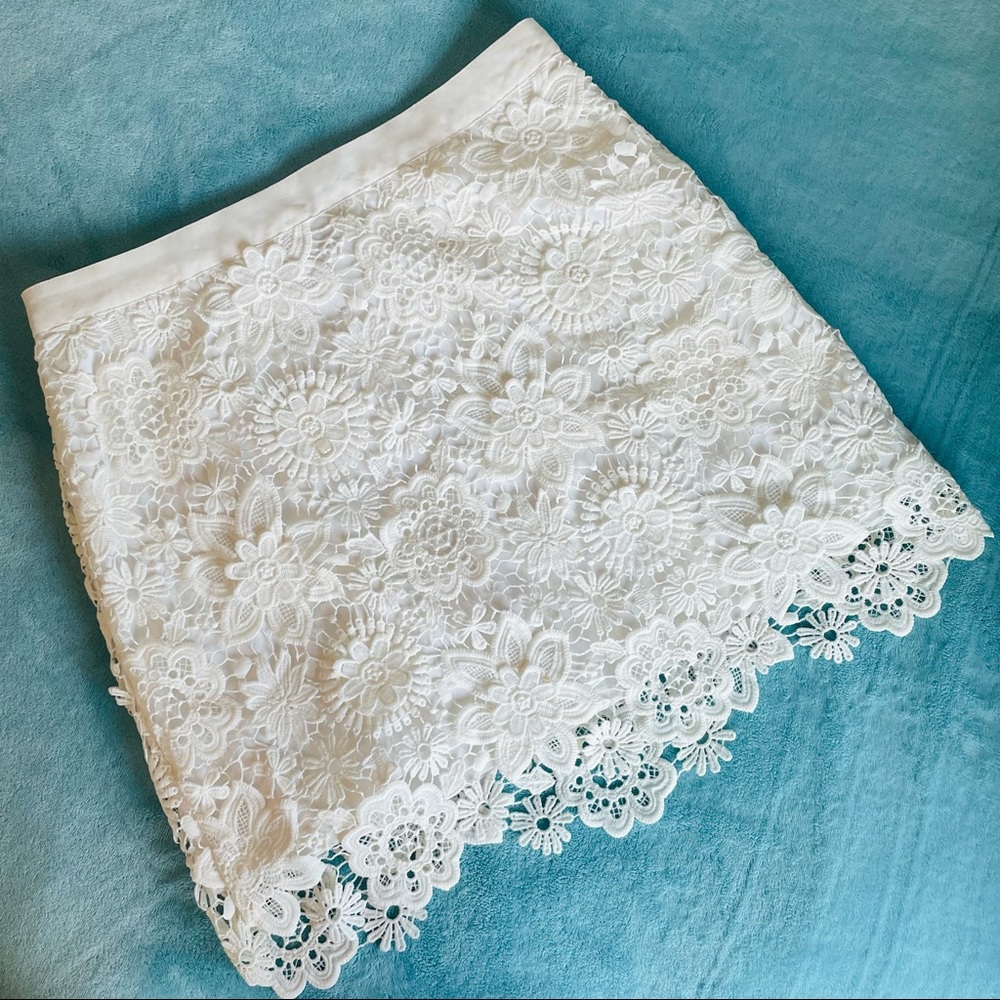 Topshop Skirt 3D Floral Lace Lined White Size 8